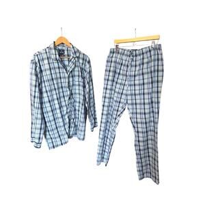 Stafford blue plaid men’s pajama set bottoms and long sleeve top large tall